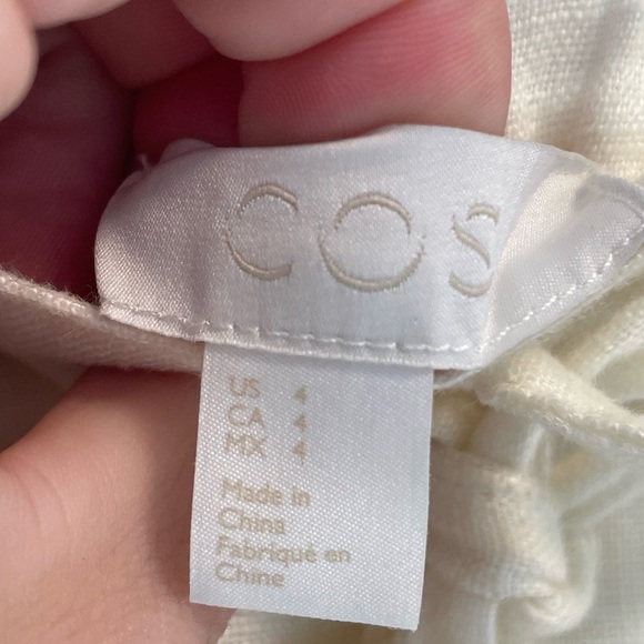 COS, women’s 4, cream color cotton-lined linen pants elastic drawstring waist - Picture 3 of 7